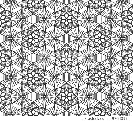 Lace flower bud seamless pattern. Floral line art repeat tile. Endless flat retro fabric background. Decorative plant summer textile print design. Ornate geometric ornament. Fashion botanical carpet 97630933