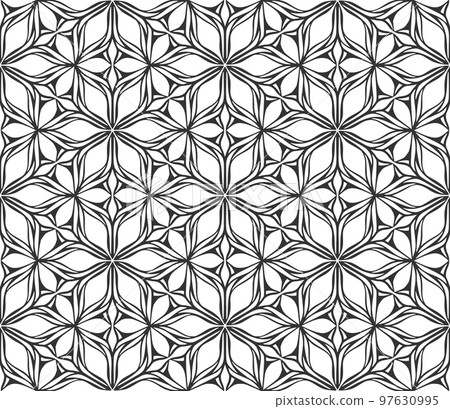 Seamless geometric flower pattern. Decorative black flower fabric background. Vintage flat geometric retro design. Regular floral elegant petals backdrop. Botanical stylish wrapping paper ornament Seamless geometric flower pattern. Decorative black flower fabric background. Vintage flat geometric retro design. Regular floral elegant petals backdrop. Botanical stylish wrapping paper ornament 97630995