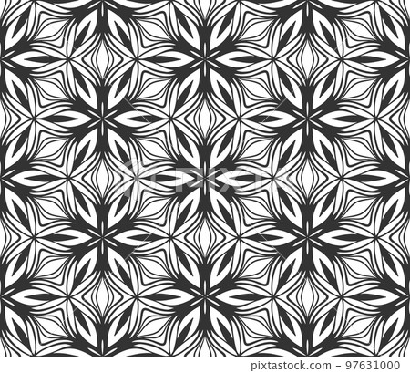 Seamless geometric flower pattern. Vintage black turkish fabric background. Decorative flat geometric arabian retro design. Regular floral elegant petals backdrop. Botanical wrapping paper ornament Seamless geometric flower pattern. Vintage black turkish fabric background. Decorative flat geometric arabian retro design. Regular floral elegant petals backdrop. Botanical wrapping paper ornament 97631000