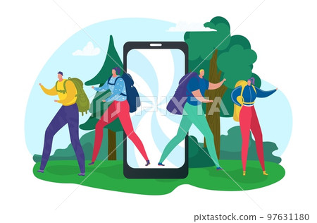 Offline device, disconnect internet for digital detox from flat smartphone, vector illustration. Man woman character leave mobile technology. Offline device, disconnect internet for digital detox from flat smartphone, vector illustration. Man woman character leave mobile technology. 97631180