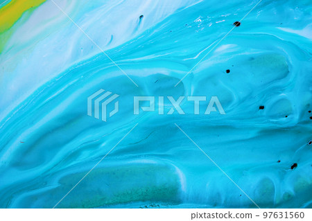 Painting brush texture decoration with art acrylic poster design. Abstract background with watercolor stain elements. Liquid marble pattern. Hand painted background with mixed liquid paints.  97631560