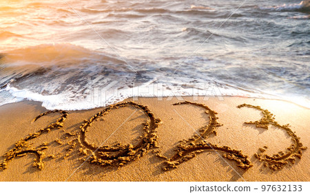 2023 written in sand New Year on the beach 97632133