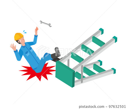 A worker man who falls from a stepladder A worker man who falls from a stepladder 97632501