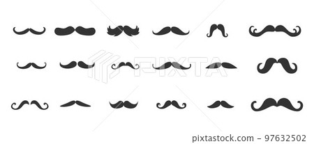 Moustache silhouette set. Vector stock illustration isolated on white background for photo booth box, barber shop logo. EPS10 Moustache silhouette set. Vector stock illustration isolated on white background for photo booth box, barber shop logo. EPS10 97632502