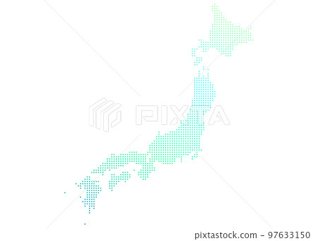 A cute and fluffy emerald green stylish map of Japan with a polka dot pattern 97633150