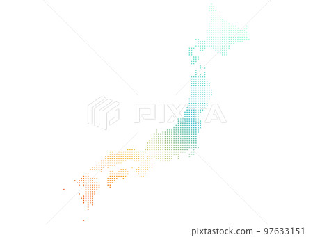 A cute and fluffy rainbow pastel colored illustration of the map of Japan 97633151