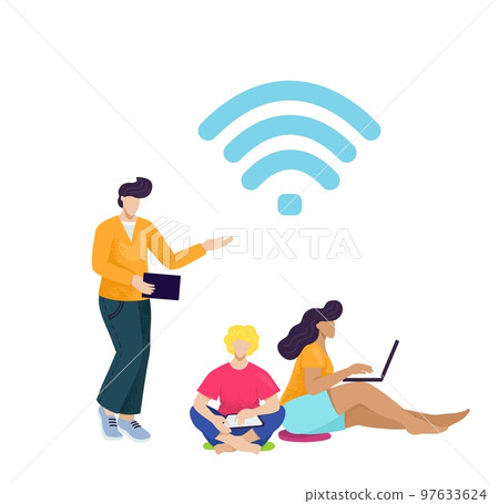 Hotspot at public place, wifi zone landing banner, vector illustration. Wireless internet for flat free network concept. Mobile access Hotspot at public place, wifi zone landing banner, vector illustration. Wireless internet for flat free network concept. Mobile access 97633624