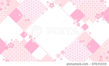 Geometric Japanese pattern x cherry blossom frame/background material (horizontal orientation 16: 9) Geometric Japanese pattern x cherry blossom frame/background material (horizontal orientation 16: 9) 97635039