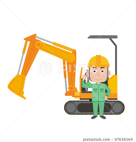 A man posing in front of an excavator 97636564