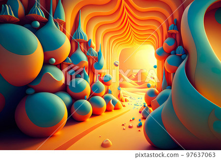 designer fantastic fabulous interior of a cozy room with a portal to Another dimension on the wall 97637063