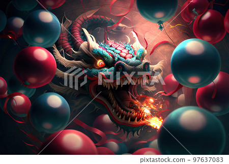 Chinese New Year Decoration--Closeup of Dancing Dragon and knots 97637083