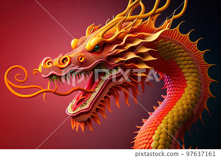 Traditional colorful chinese lion, Chinese paper means: good fortune. 97637161