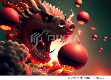 Chinese Lion dance in a Chinese new year's celebration 97637220