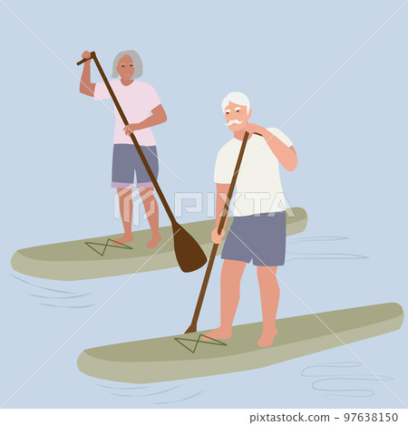 Older people on paddle surfing vector illustration 97638150