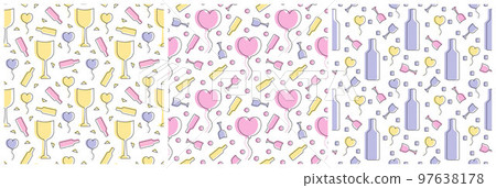 Set of Happy Valentine's Day Seamless Pattern Design with Decoration in Template Hand Drawn Cartoon Flat Illustration 97638178
