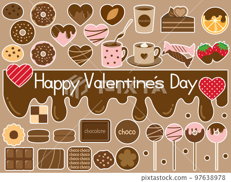 A set of illustrations of chocolates and chocolate-themed sweets that can be used for Valentine's Day, a barge with a white border A set of illustrations of chocolates and chocolate-themed sweets that can be used for Valentine's Day, a barge with a white border 97638978