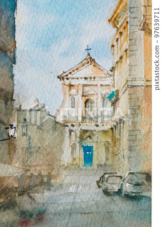 法國南部小鎮水彩山水畫 法國南部小鎮水彩山水畫 97639711