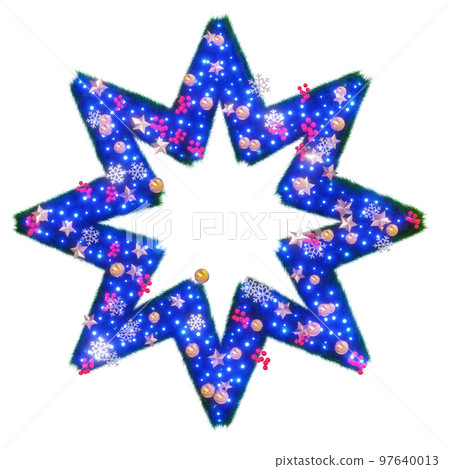 Christmas wreath-style material: (star-shaped, with illumination) 3D rendering of stars, berries and snowflakes Christmas wreath-style material: (star-shaped, with illumination) 3D rendering of stars, berries and snowflakes 97640013
