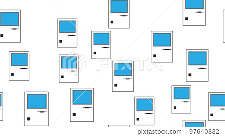 Seamless pattern endless computer with old retro computers, vintage white hipster pc from 70s, 80s, 90s isolated on white background. Vector illustration Seamless pattern endless computer with old retro computers, vintage white hipster pc from 70s, 80s, 90s isolated on white background. Vector illustration 97640882