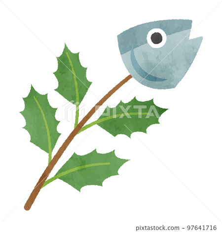 帶水彩筆觸的冬青沙丁魚插圖 97641716