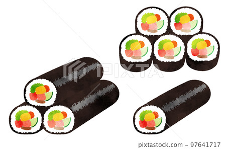 Illustration set of Ehomaki (rolled sushi) with watercolor touch 97641717