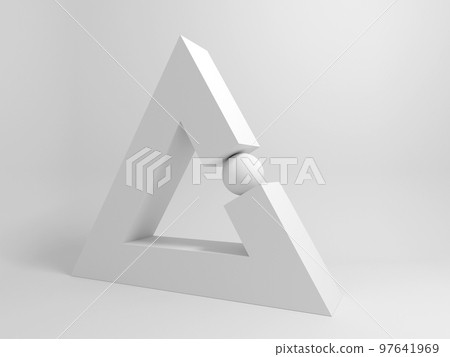 Abstract white geometric installation with a sphere and triangle, 3d Abstract white geometric installation with a sphere and triangle, 3d 97641969