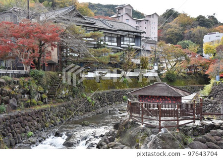 Izu Shuzenji Onsen, Katsura River with colored leaves Izu Shuzenji Onsen, Katsura River with colored leaves 97643704
