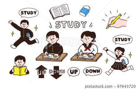 Boys and girls studying (sailor suit, school run) set (handwritten color) Boys and girls studying (sailor suit, school run) set (handwritten color) 97643720