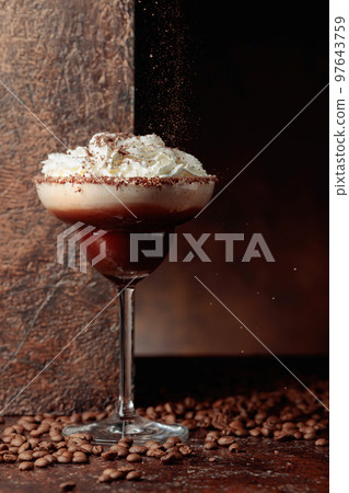Coffee and chocolate cocktail with whipped cream. 97643759