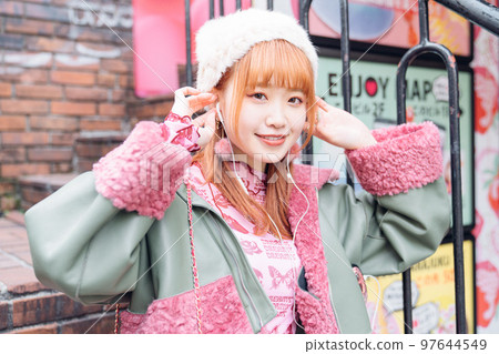 Harajuku gal fashion girl listening to music 97644549
