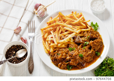 Flemish Stew, carbonnade, beef stew with fries Flemish Stew, carbonnade, beef stew with fries 97644708