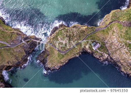 Aerial view of Ballintoy Harbour near Giants Causeway, County. Antrim, Northern Ireland, UK Aerial view of Ballintoy Harbour near Giants Causeway, County. Antrim, Northern Ireland, UK 97645350