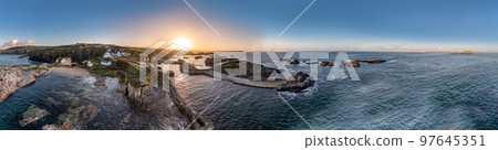 Aerial view of Ballintoy Harbour near Giants Causeway, County. Antrim, Northern Ireland, UK Aerial view of Ballintoy Harbour near Giants Causeway, County. Antrim, Northern Ireland, UK 97645351