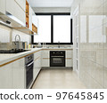 3d rendering modern kitchen counter with white and biege design 97645845