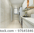 3d rendering modern kitchen counter with white and biege design 97645846