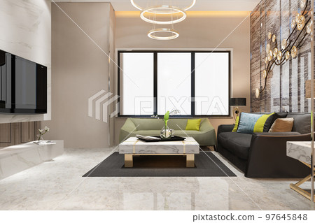 3d rendering loft luxury living room with design chandelier 3d rendering loft luxury living room with design chandelier 97645848