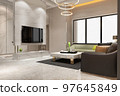 3d rendering loft luxury living room with design chandelier 97645849
