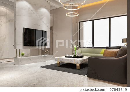 3d rendering loft luxury living room with design chandelier 3d rendering loft luxury living room with design chandelier 97645849