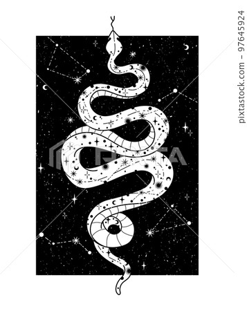 Occult trendy hand drawn illustration with snake, moon and stars. Occult trendy hand drawn illustration with snake, moon and stars. 97645924