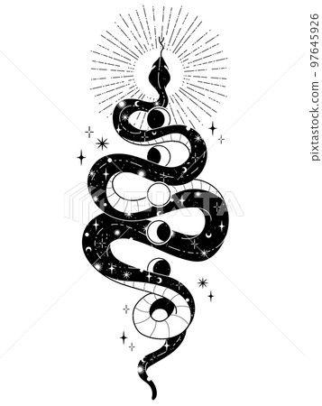 Occult trendy hand drawn illustration with snake, moon and stars. Occult trendy hand drawn illustration with snake, moon and stars. 97645926