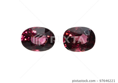 Natural gemstone rhodolite garnet isolated on white background Natural gemstone rhodolite garnet isolated on white background 97646221