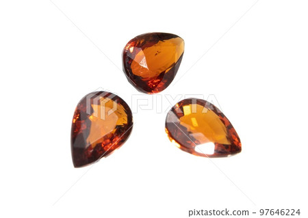 Natural spessartine garnet gemstone isolated on white background 97646224