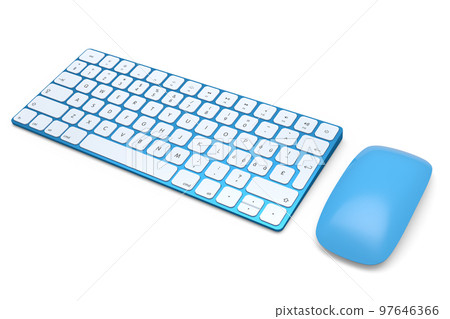 Modern blue aluminum computer keyboard and mouse isolated on white background. Modern blue aluminum computer keyboard and mouse isolated on white background. 97646366