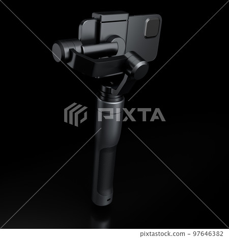 Realistic smartphone with blank white screen and selfie stick isolated on black 97646382