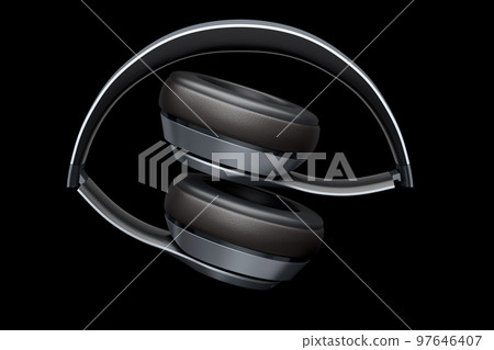 Gaming headphones and concept of music equipment isolated on black background. 97646407