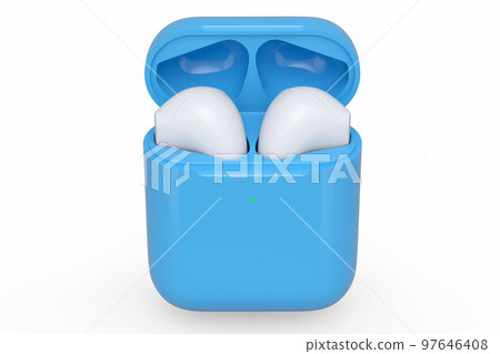 Wireless bluetooth headphones in blue case isolated on white background 97646408