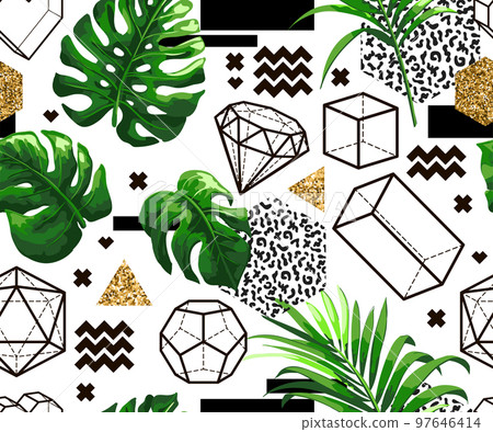 Tropical seamless pattern with palm leaves. Tropical seamless pattern with palm leaves. 97646414