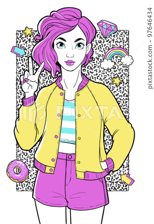 Beatiful girl with fashion patches. Beatiful girl with fashion patches. 97646434