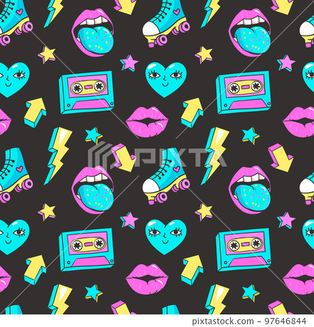 Seamless pattern in cartoon 80s-90s comic style. 97646844