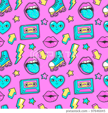 Seamless pattern in cartoon 80s-90s comic style. 97646845